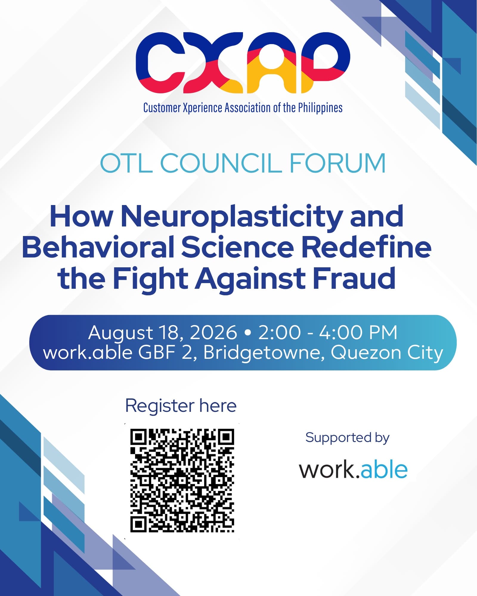Poster for Rewiring the Human Firewall, the OTL Council Forum on August 18, 2026 at work.able, Bridgetowne, Quezon City